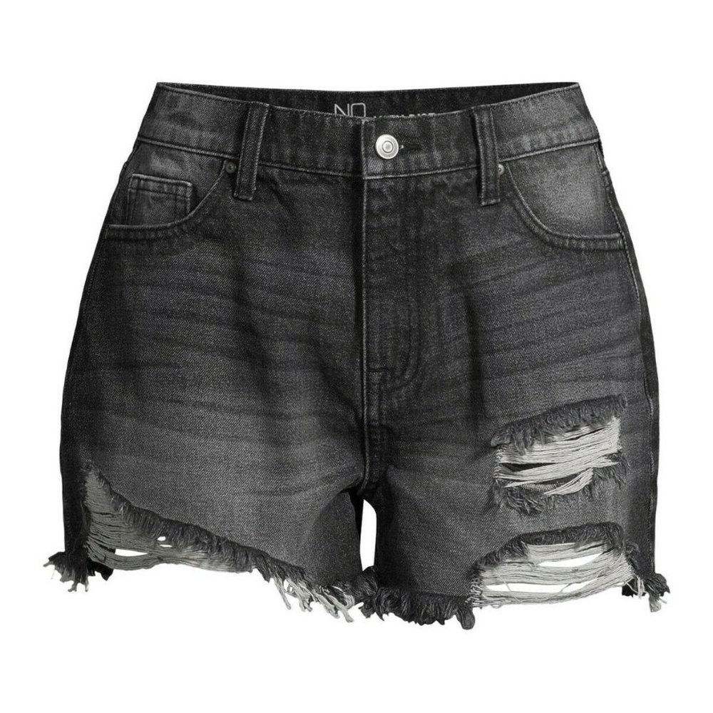 NWT Black Faded High Rise Destructed Mom Shorts 15